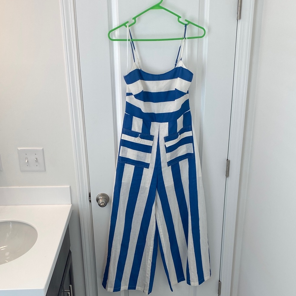 La Maison Talulah Blue/White Stripe Jumpsuit Size S